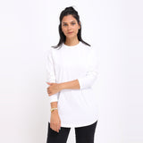 Basic Long Sleeve Round Neck T-shirt- White