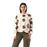 Flowers & Dots Womens Cropped Sweatshirt - Off White