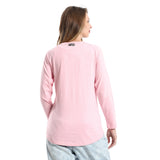 Retro Long Sleeve Round Neck T-shirt- Rose