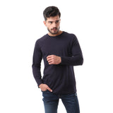 Basic Long Sleeve Round Neck T-shirt- Navy Blue