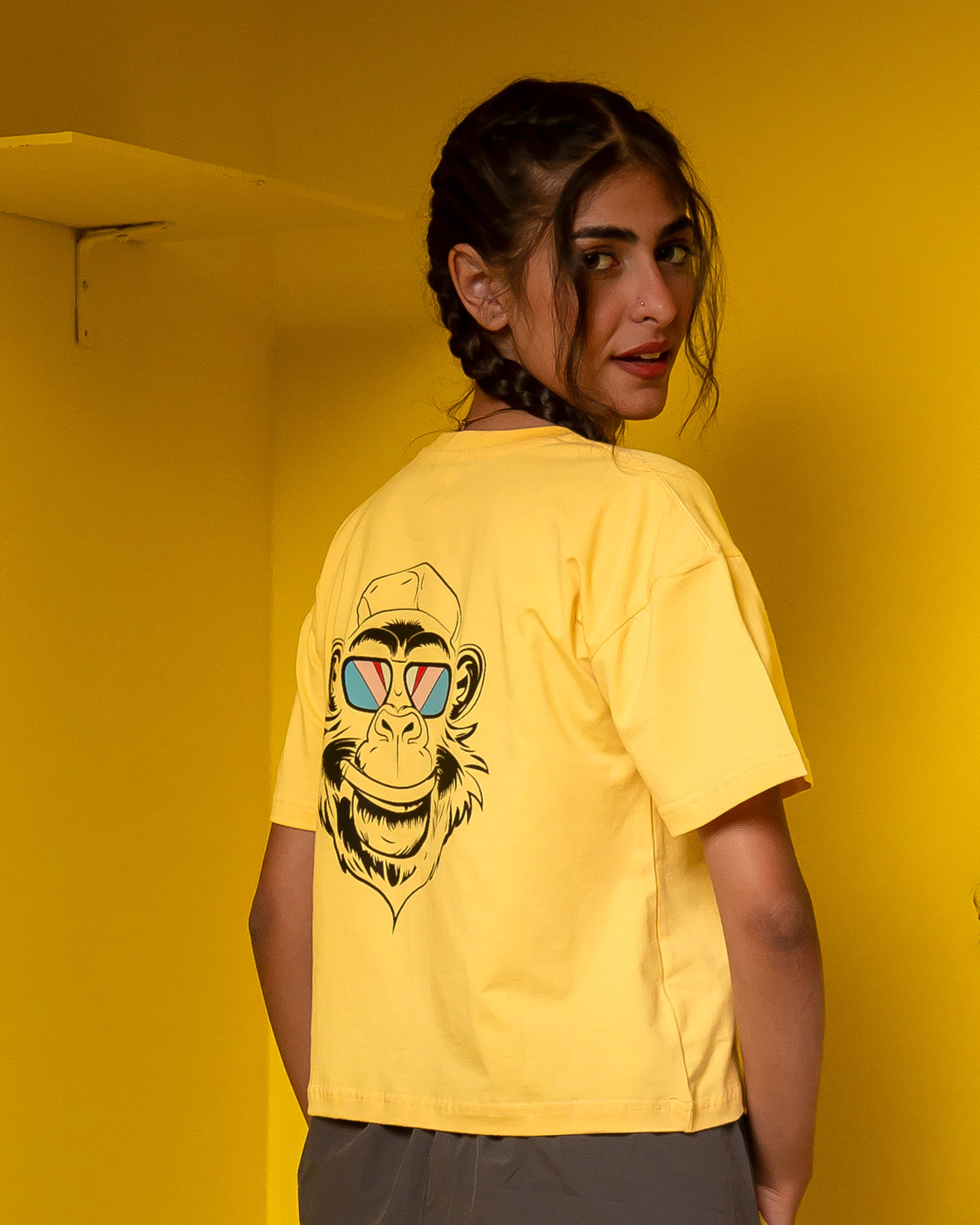 Monkey Women cropped SS T-shirt - Yellow