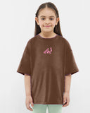 Extra fared Girls Oversized SS T-Shirt - Brown