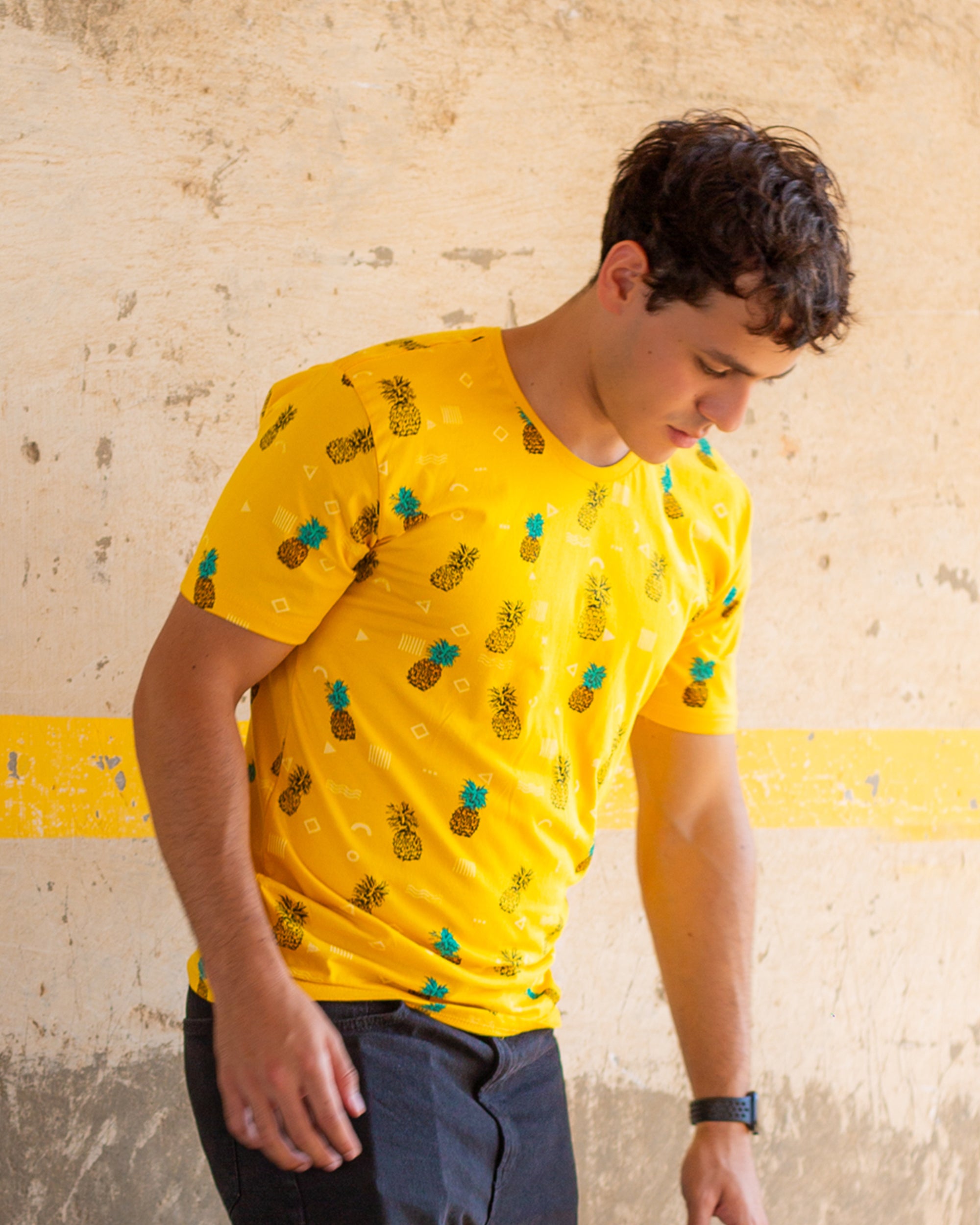 Pineapples Round Neck Unisex T-Shirt - Yellow