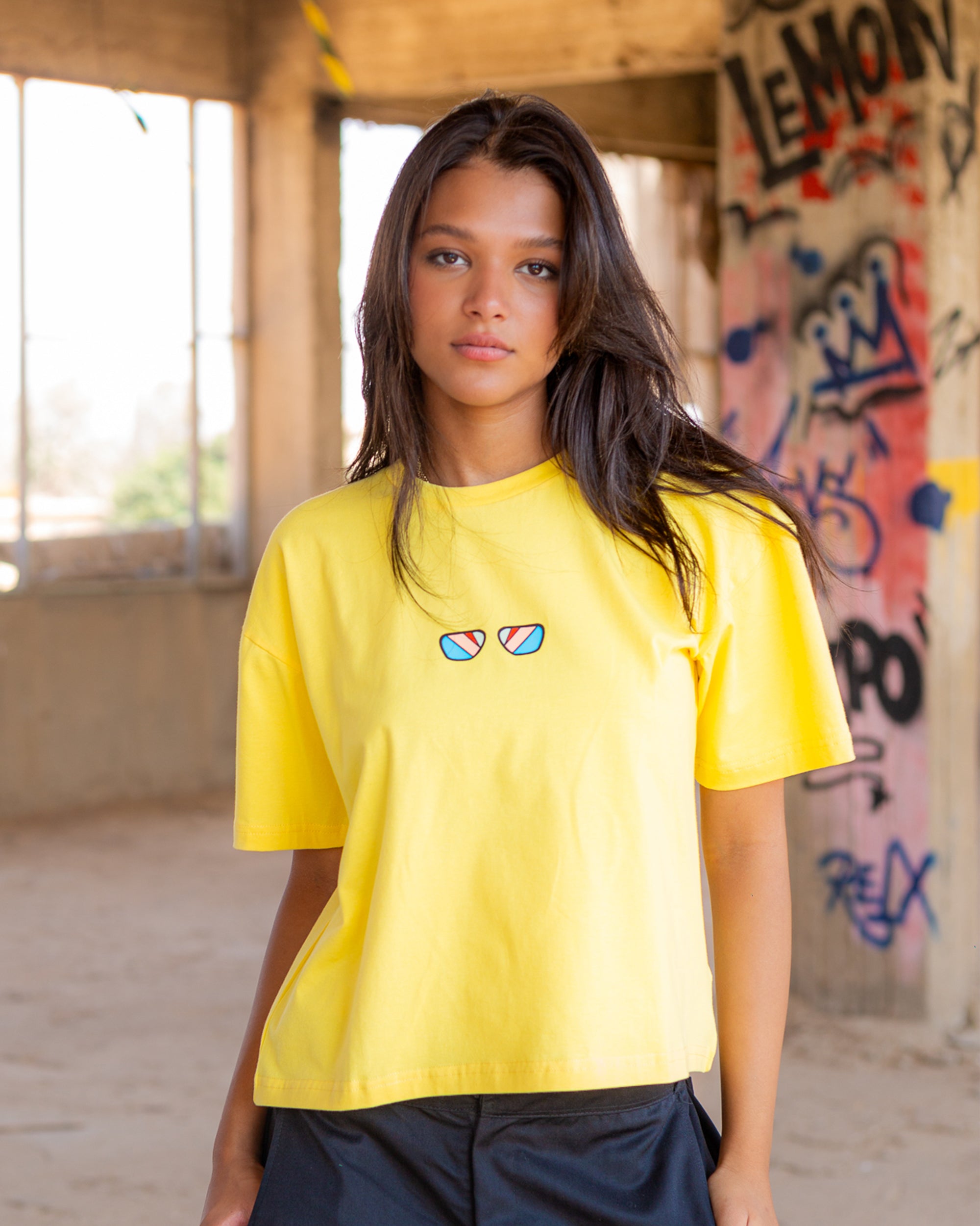 Monkey Women cropped SS T-shirt Yellow
