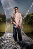 Sleeve Pocket Unisex Oversized Crew-neck Sweatshirt - Creamy Orange