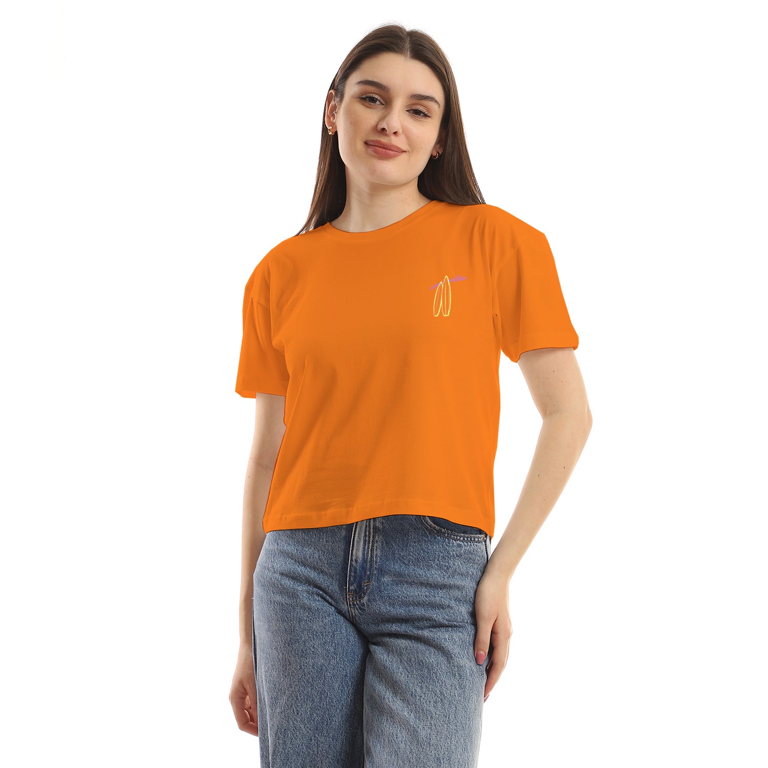 Ya Mesafer Women cropped SS T-shirt - Orange
