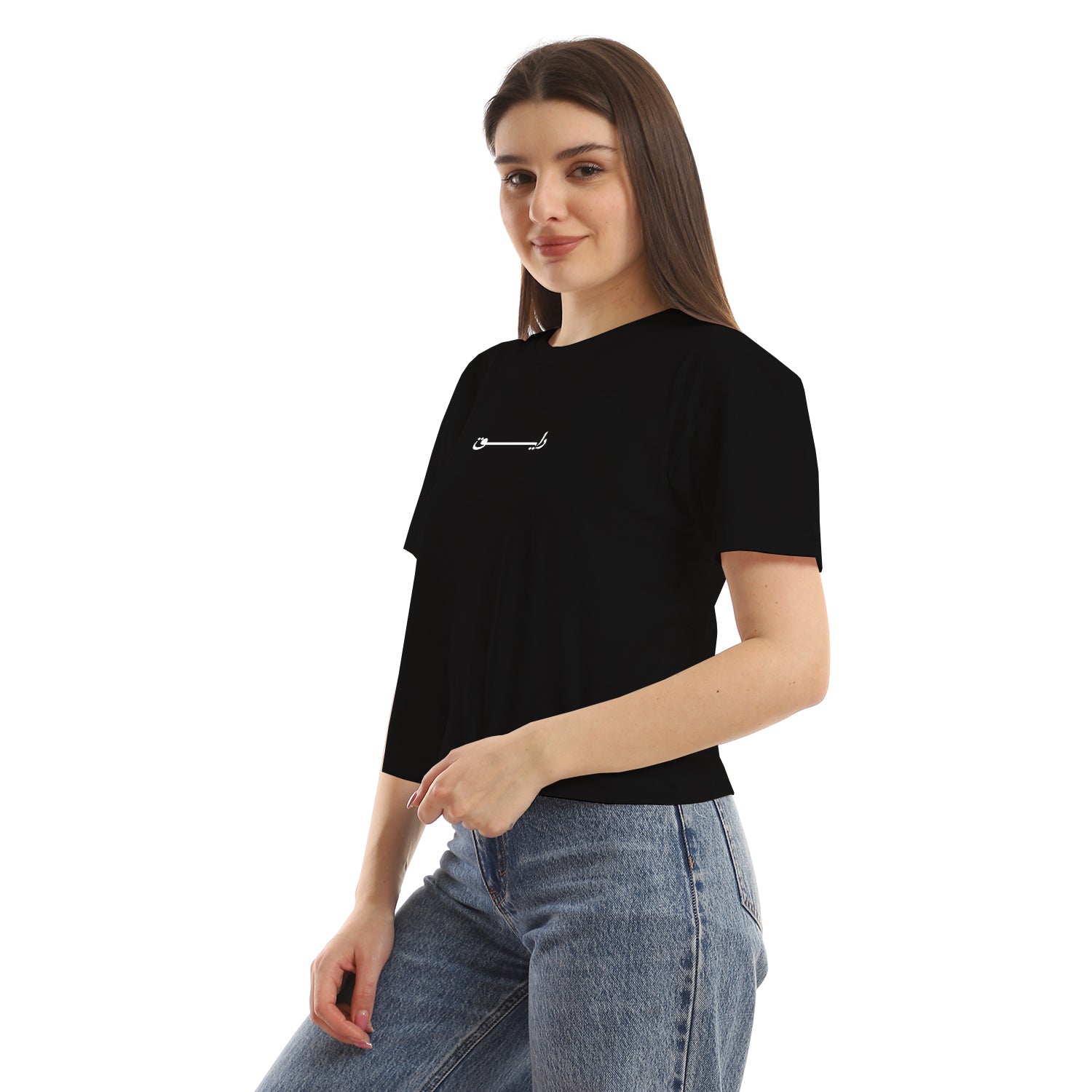 Rayeaa Women cropped SS T-shirt - Black