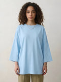 Basic Women Oversized LS Shirt - Sky Blue