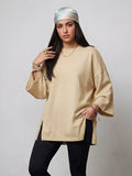 Basic Women Oversized LS Shirt - Beige