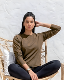 Basic Long Sleeve Round Neck T-shirt Cafe