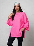 Basic Women Oversized LS Shirt - fuchsia