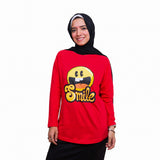 Smile Long Sleeve Round Neck T-shirt - Red