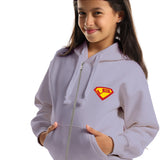 Super Kids Oversized Zip-up Hoodie-Lila