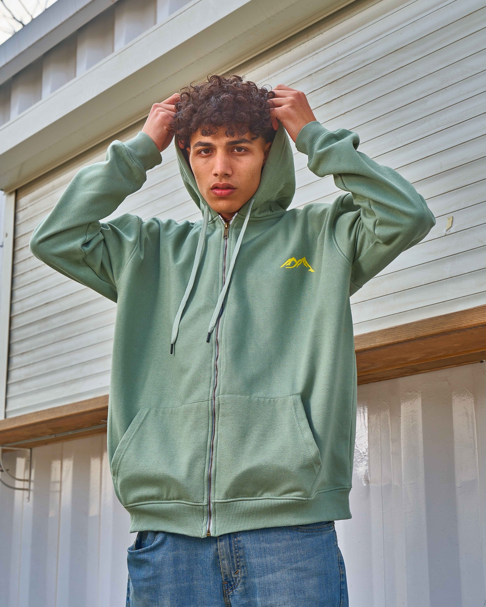 Olive zip up best sale hoodie