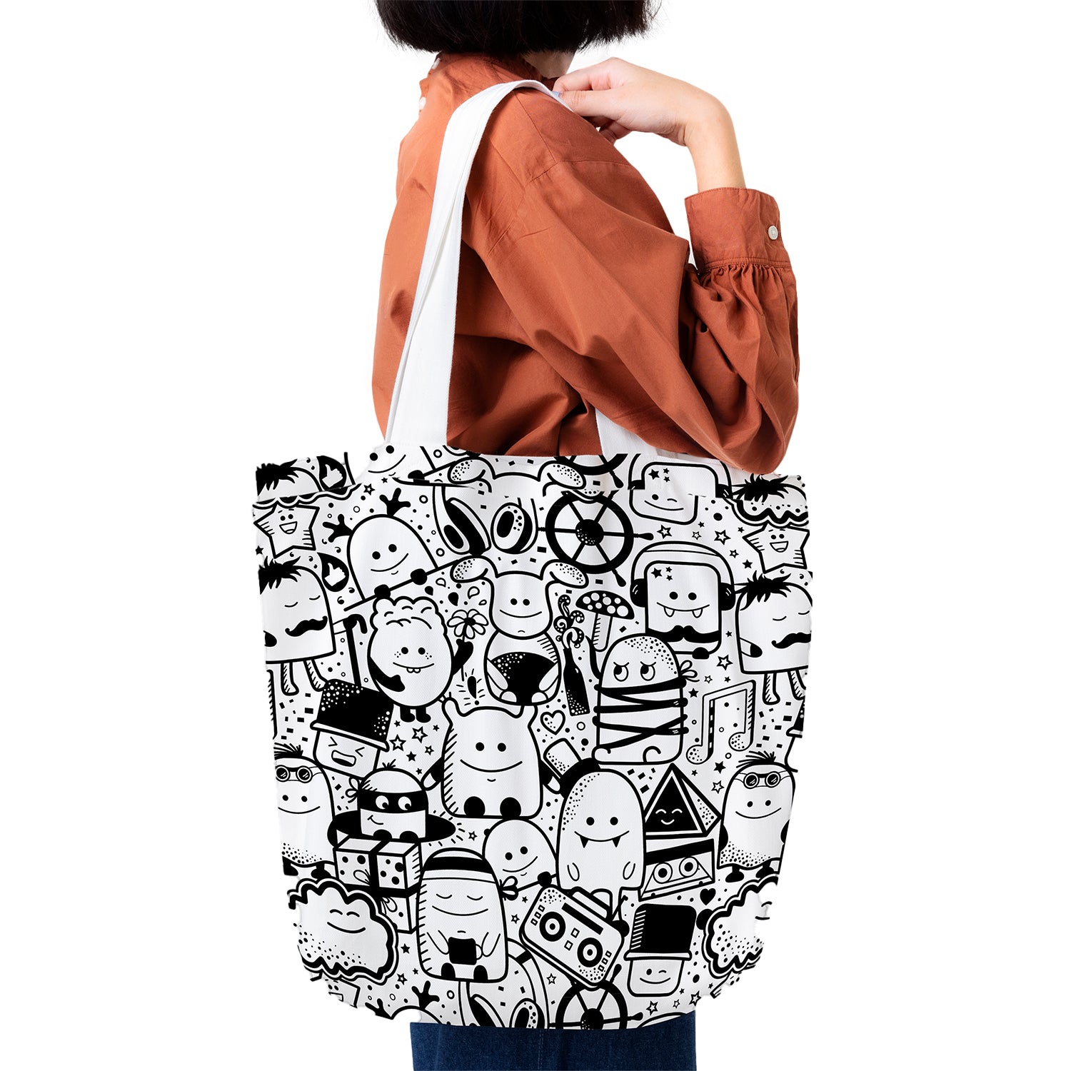 Doodles Women Curved Tote Bag - Multicolor -One Size