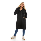 Basic Long Zip-Up Hoodie - Black