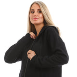 Basic Long Zip-Up Hoodie - Black