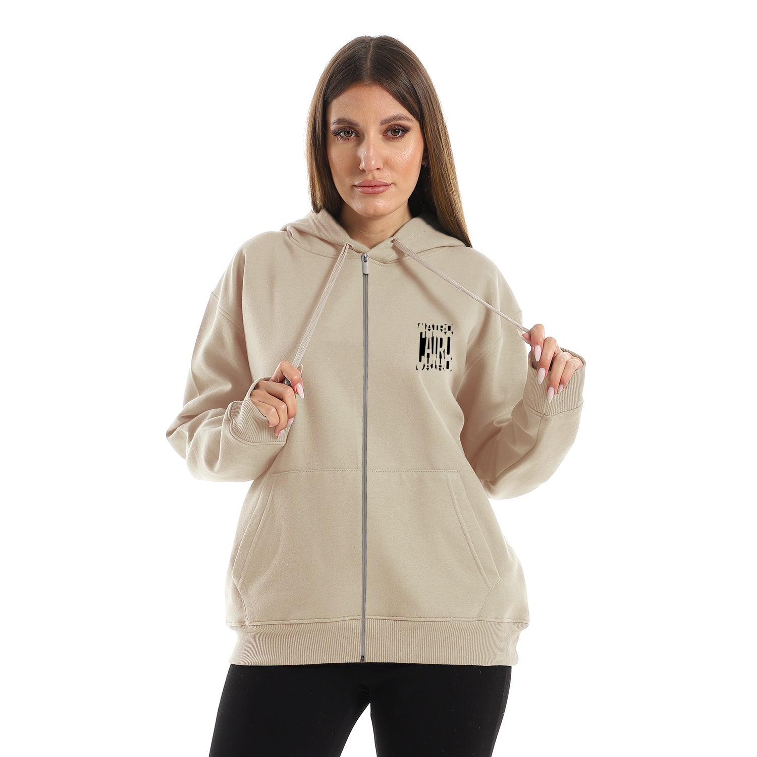 Cairo Unisex Oversized Zip up Hoodie Beige