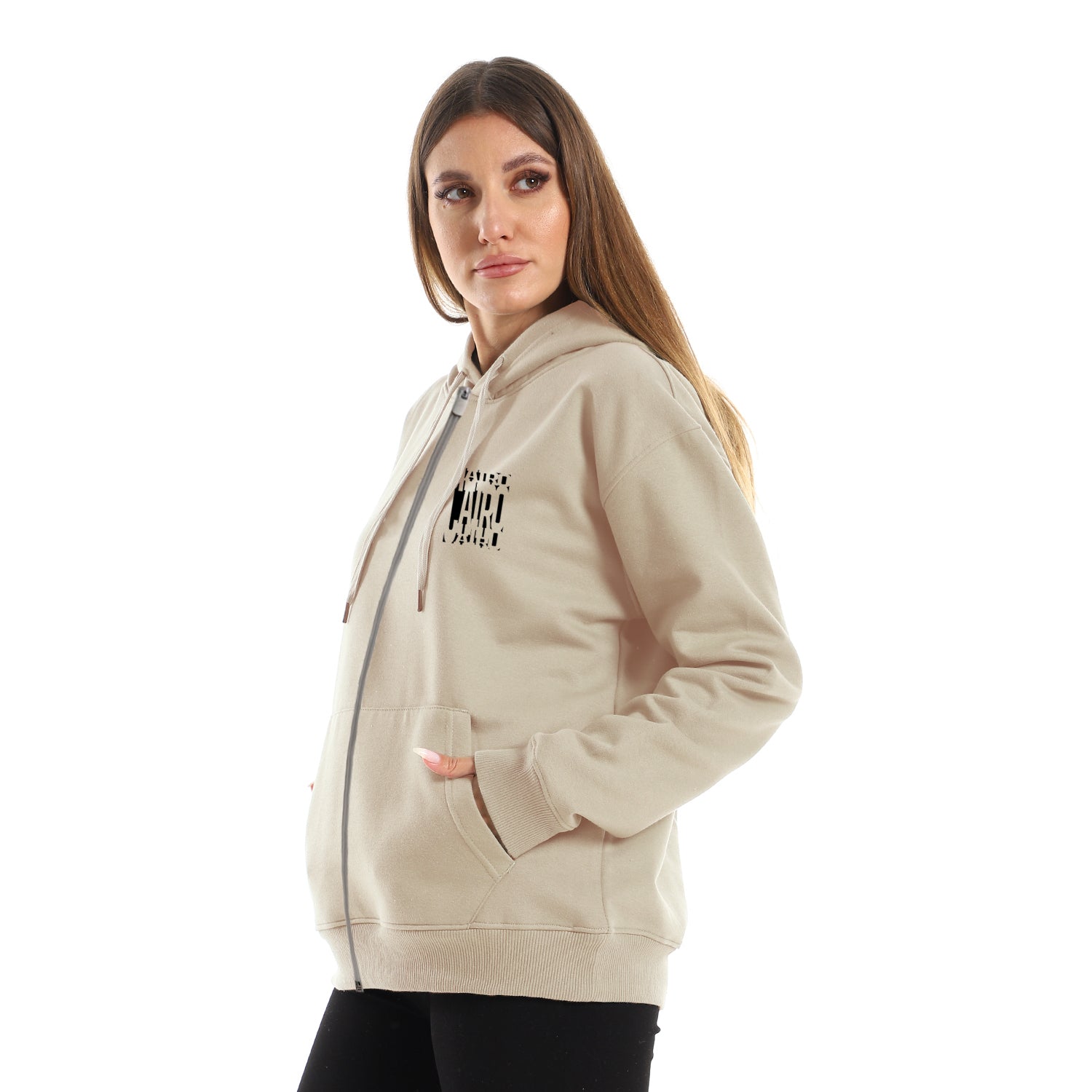 Cairo Unisex Oversized Zip-up Hoodie-Beige - Main Image