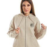 Cairo Unisex Oversized Zip-up Hoodie-Beige