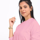 Basic Long Sleeve Round Neck T-shirt- Rose