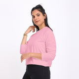 Basic Long Sleeve Round Neck T-shirt- Rose