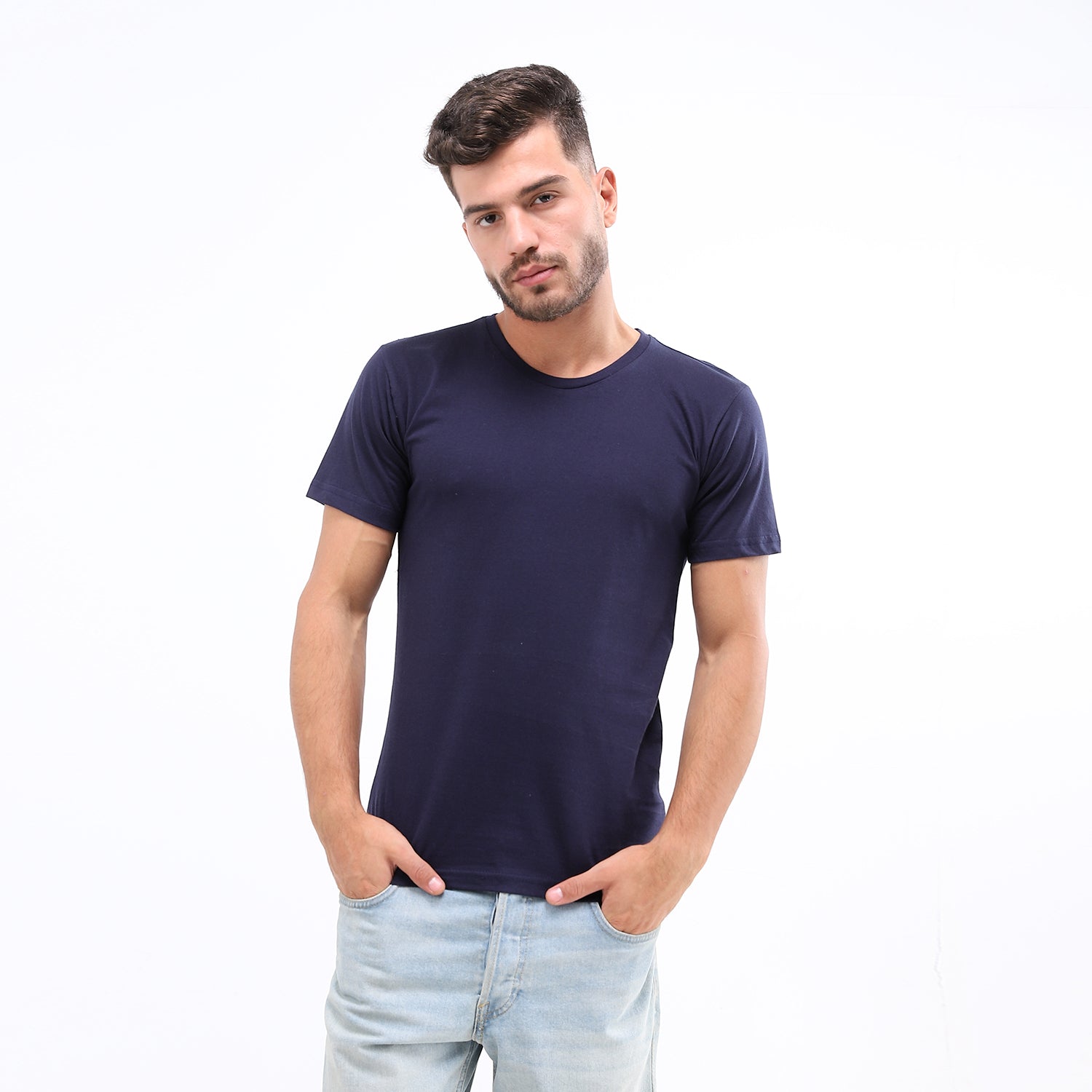 Basic Round Neck T-shirt  - Navy Blue