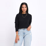 Basic Long Sleeve  Round Neck T-shirt- Black