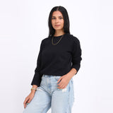 Basic Long Sleeve  Round Neck T-shirt- Black