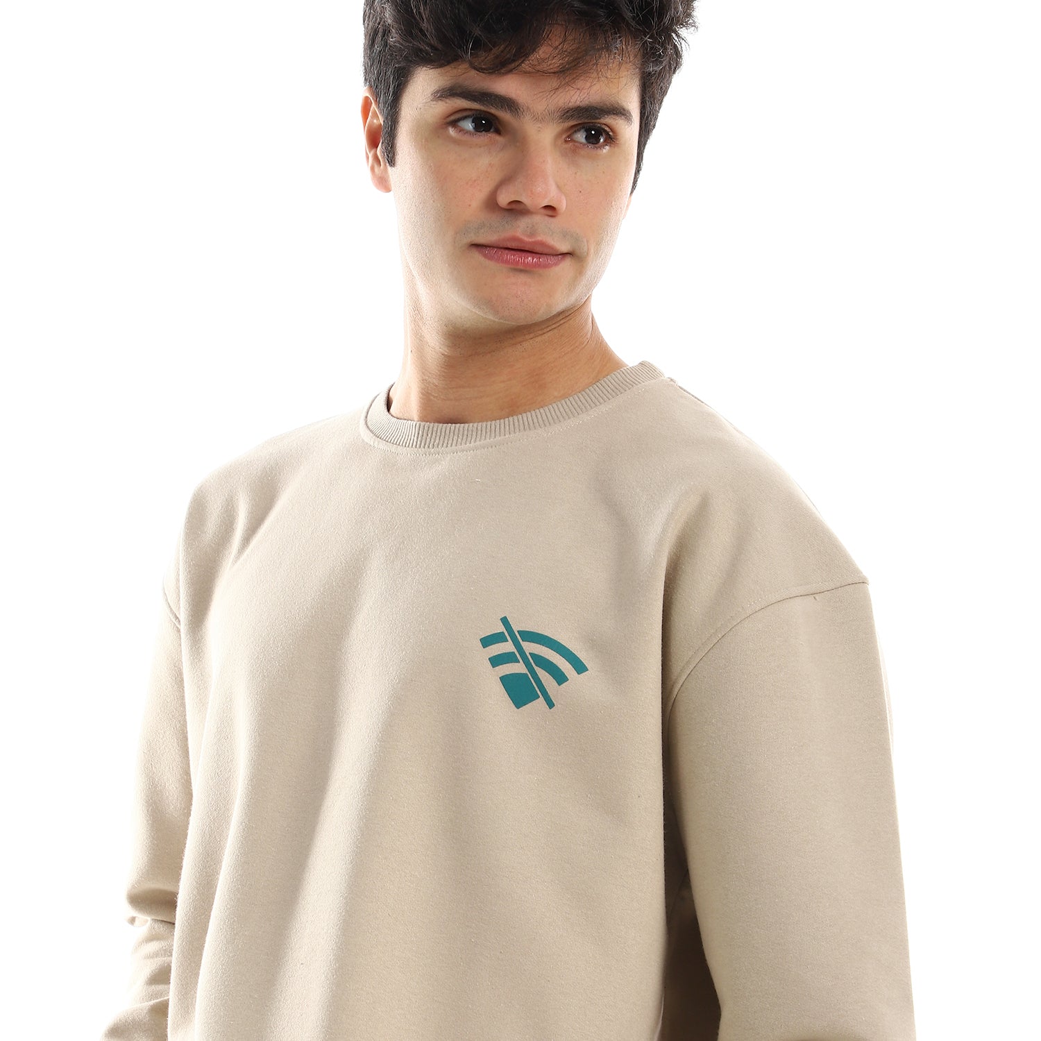 Wifi Unisex Oversized Crew-neck Sweatshirt-Beige