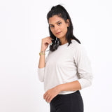 Basic Long Sleeve Round Neck T-shirt- White