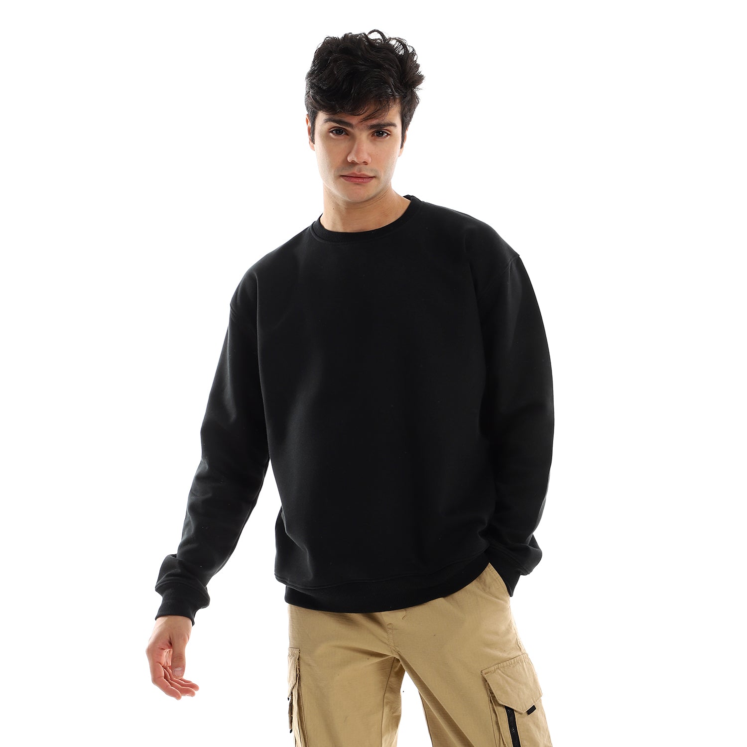 Basic Unisex Oversized Crew-neck Sweatshirt-Black – NAS Trends