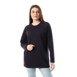 Basic Long Sleeve Round Neck T-shirt- Navy Blue - NAS Trends