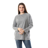 Basic Long Sleeve Round Neck T-shirt- Heather Grey