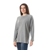 Basic Long Sleeve Round Neck T-shirt- Heather Grey