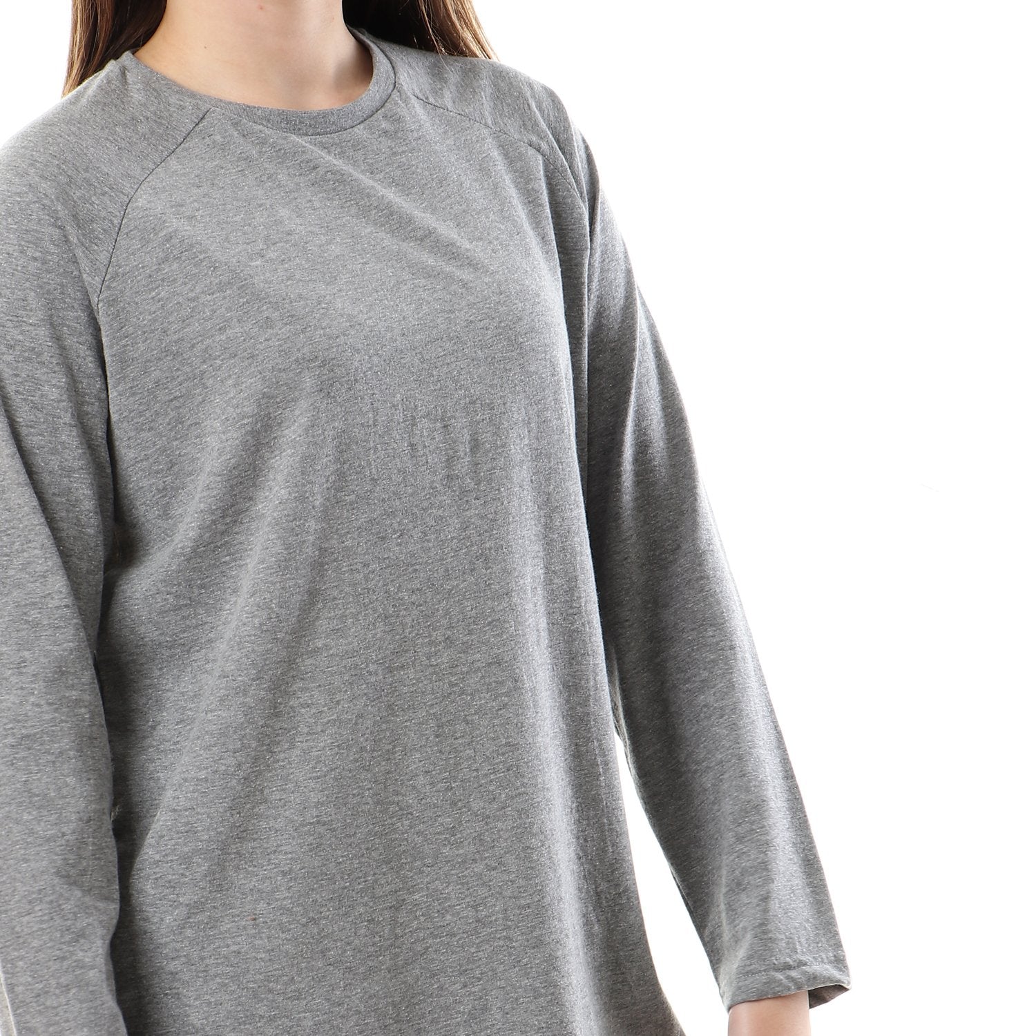 Basic Long Sleeve Round Neck T-shirt- Heather Grey