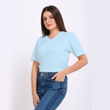 Basic  V Neck T-shirt -Sky Blue - NAS Trends