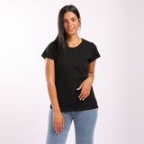 Basic Round Neck Women T-shirt- Black