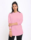 Basic Long Sleeve Round Neck T-shirt- Rose